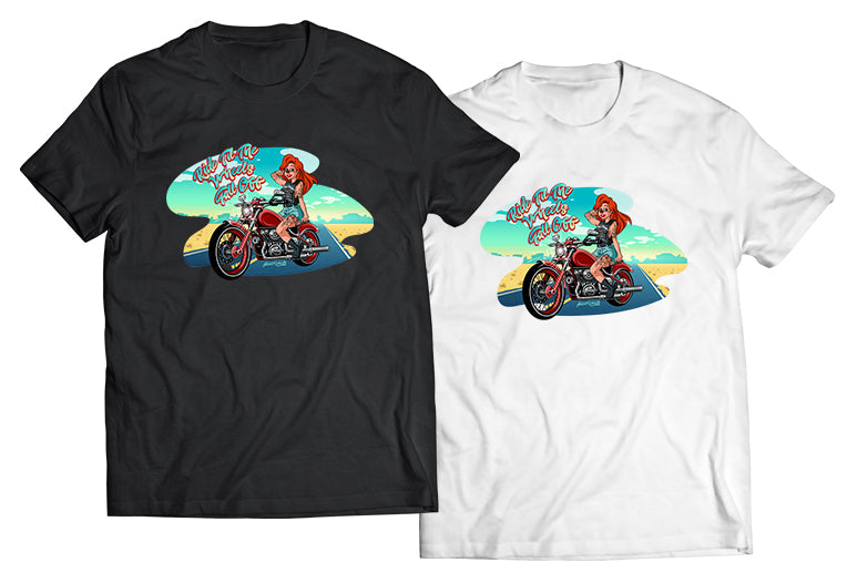 Roxanne on a Harley "Til the Wheels Fall Off" DTG-Printed Shirt – Ride in Style