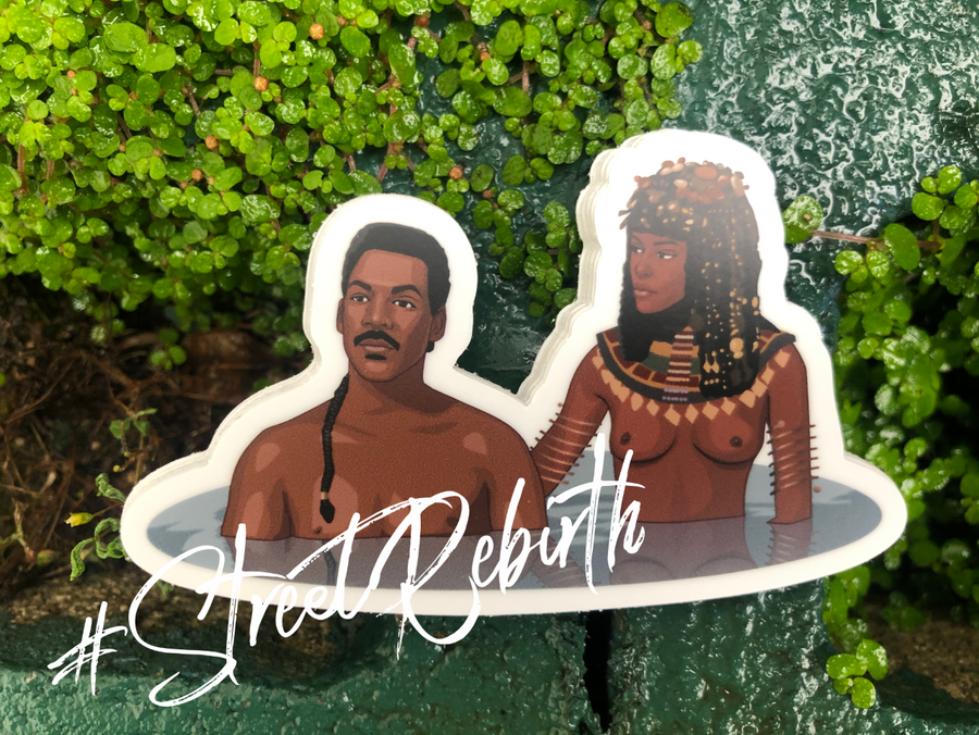 Waterproof vinyl sticker featuring an original humorous retro illustration