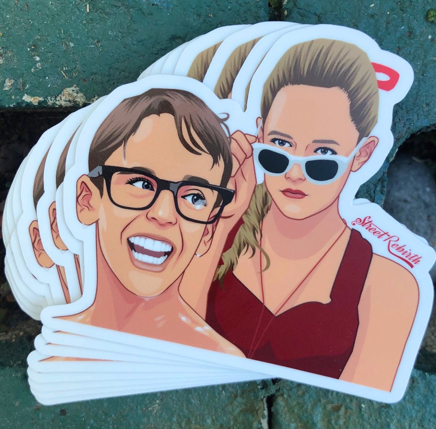 Waterproof vinyl sticker featuring an original humorous retro illustration