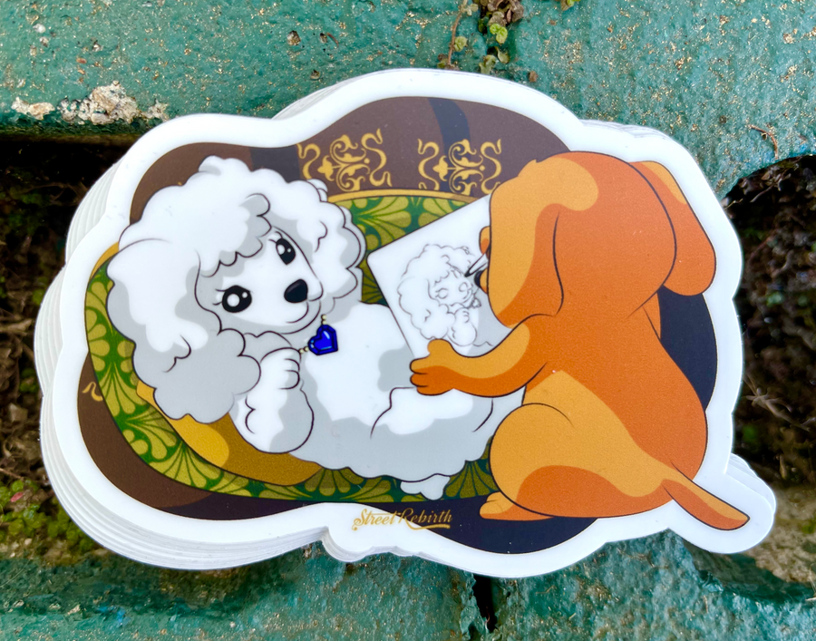 Waterproof vinyl sticker featuring an original animal-themed humorous illustration