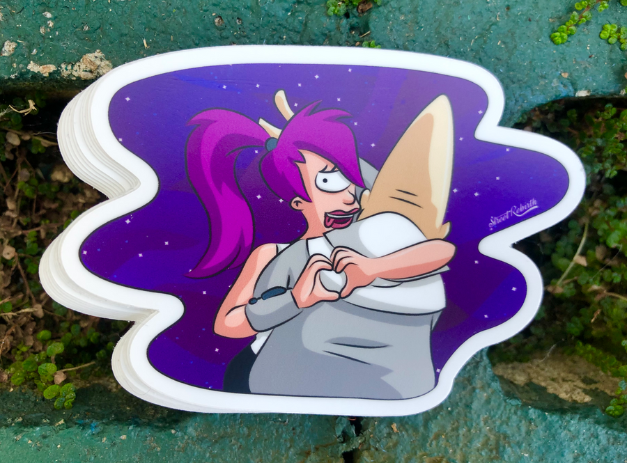 Waterproof vinyl sticker featuring an original humorous retro cartoon-style illustration