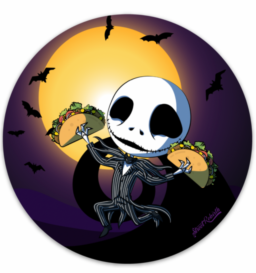 Waterproof vinyl sticker featuring an original spooky food-themed humorous illustration