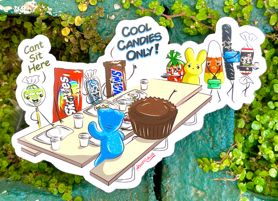 Waterproof vinyl sticker featuring an original humorous illustration