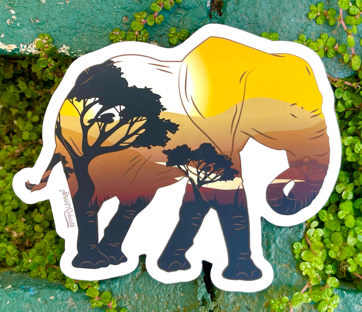 Savannah Elephant Silhouette Vinyl Sticker – Abstract Animal Series