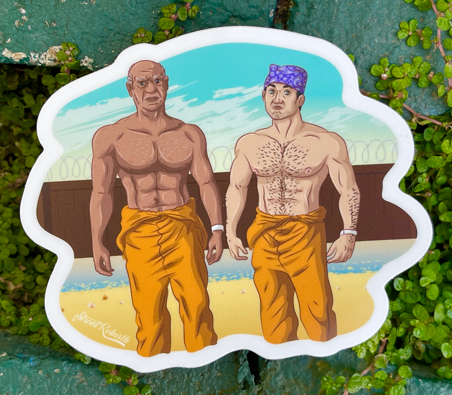 Waterproof vinyl sticker featuring an original humorous illustration