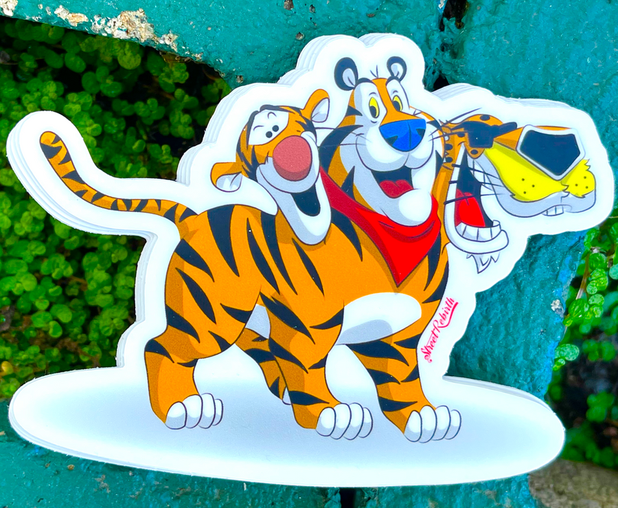 Waterproof vinyl sticker featuring an original humorous illustration
