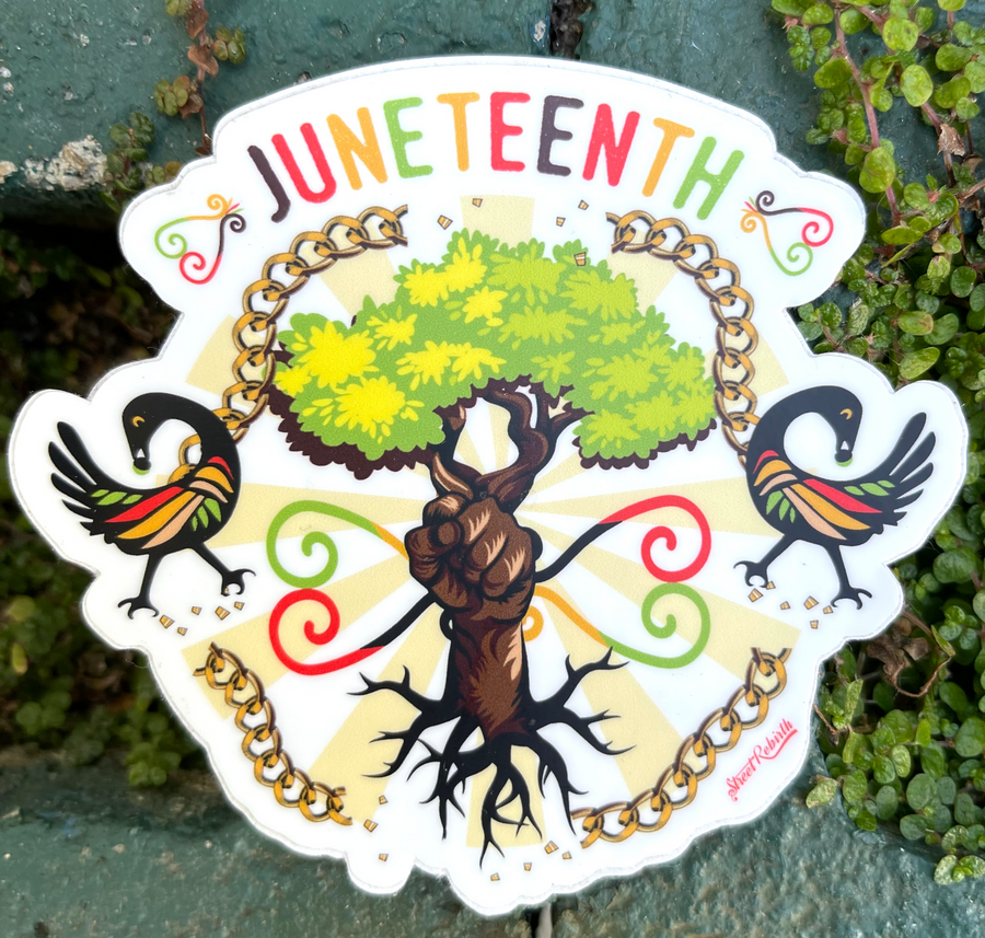 Waterproof vinyl sticker featuring an original colorful illustration
