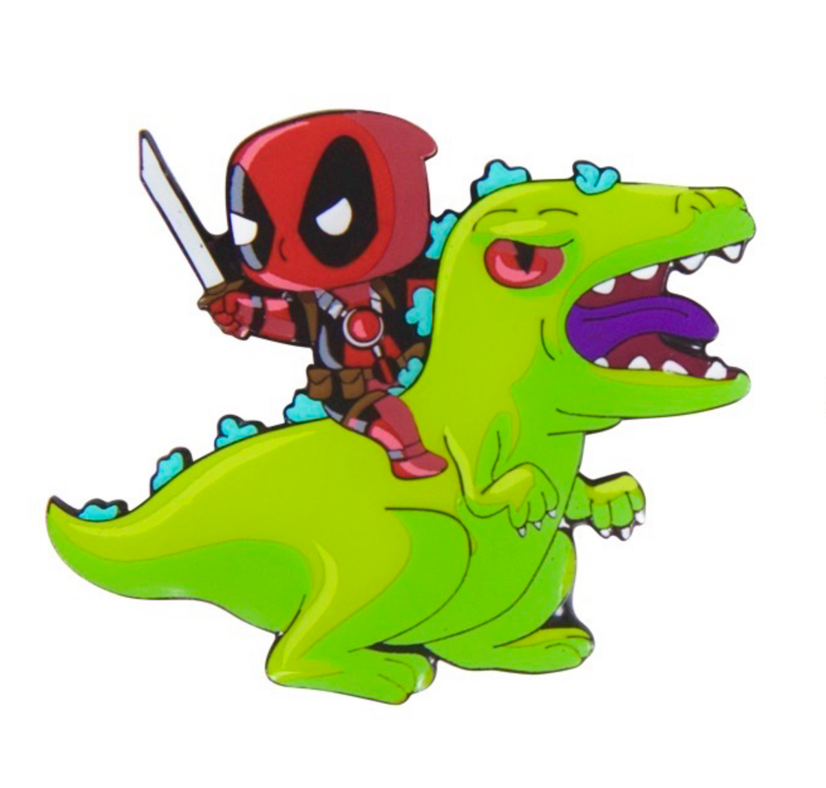 Chibi Deadpool Riding Reptar Enamel Pin – A Whimsical Mashup of Chaos and Nostalgia