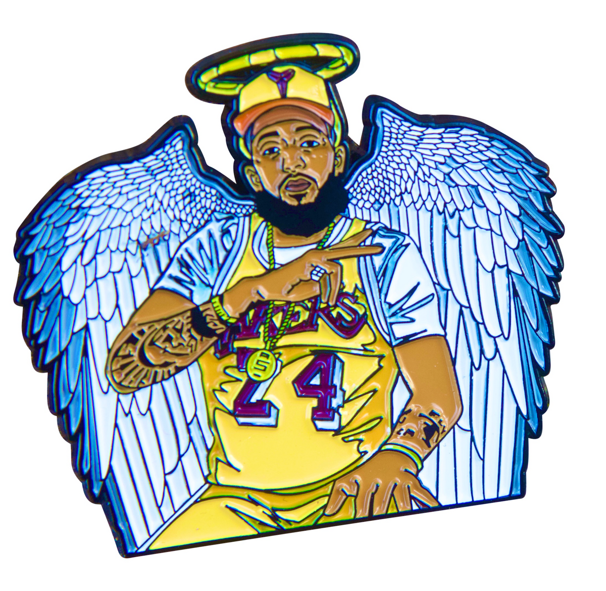 Nipsey Hussle in Kobe Jersey Enamel Pin – A Heavenly Tribute to Two Legends