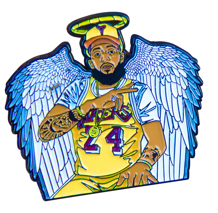 Collectible enamel lapel pin featuring an original hip hop music design