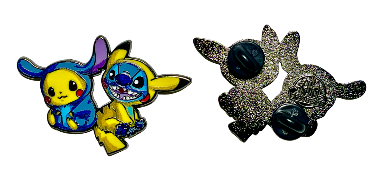 Stitch as Pikachu and Pikachu as Stitch Enamel Pin – A Shocking Mashup of Mischief and Cuteness