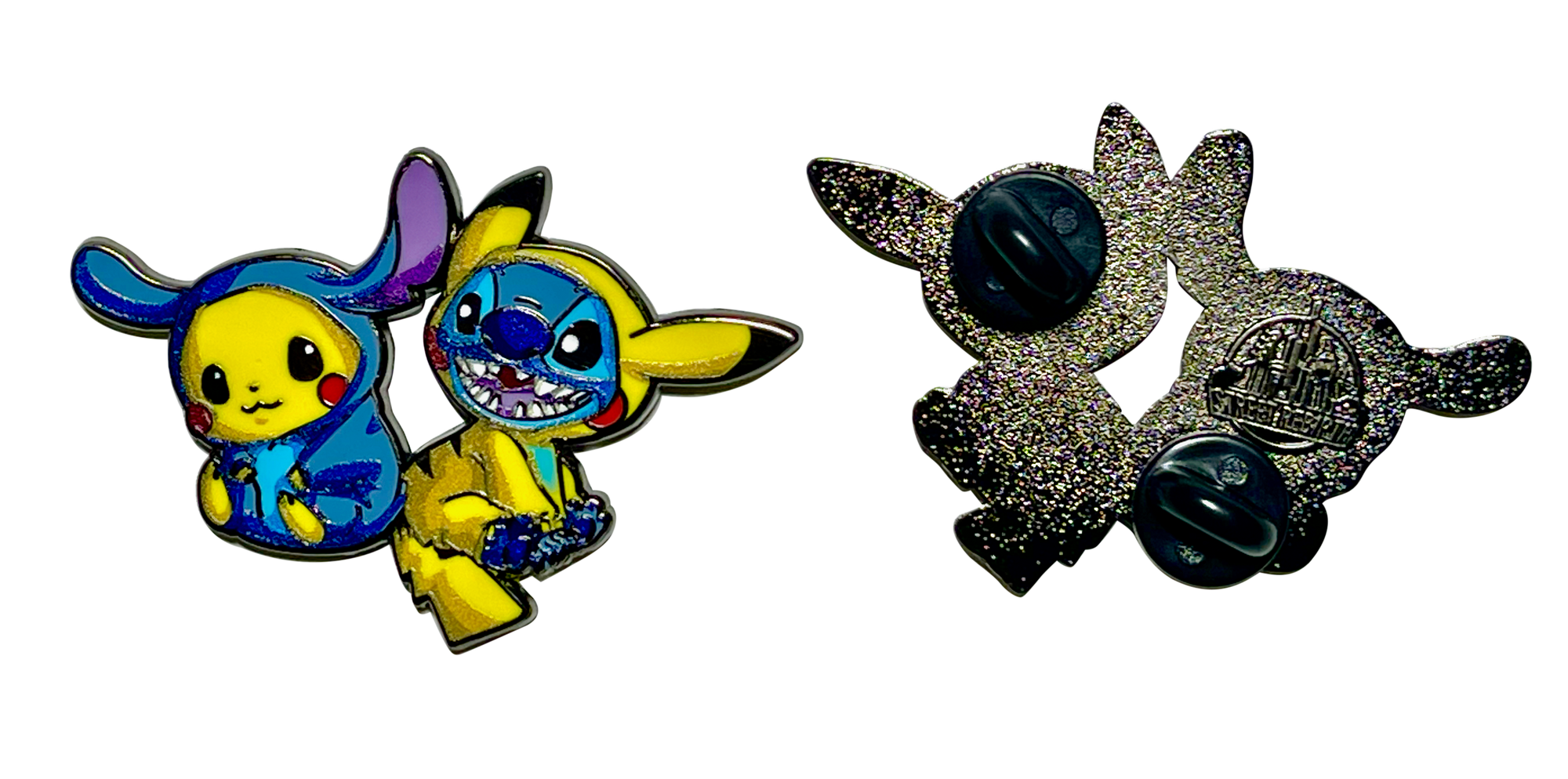 Stitch as Pikachu and Pikachu as Stitch Enamel Pin – A Shocking Mashup of Mischief and Cuteness