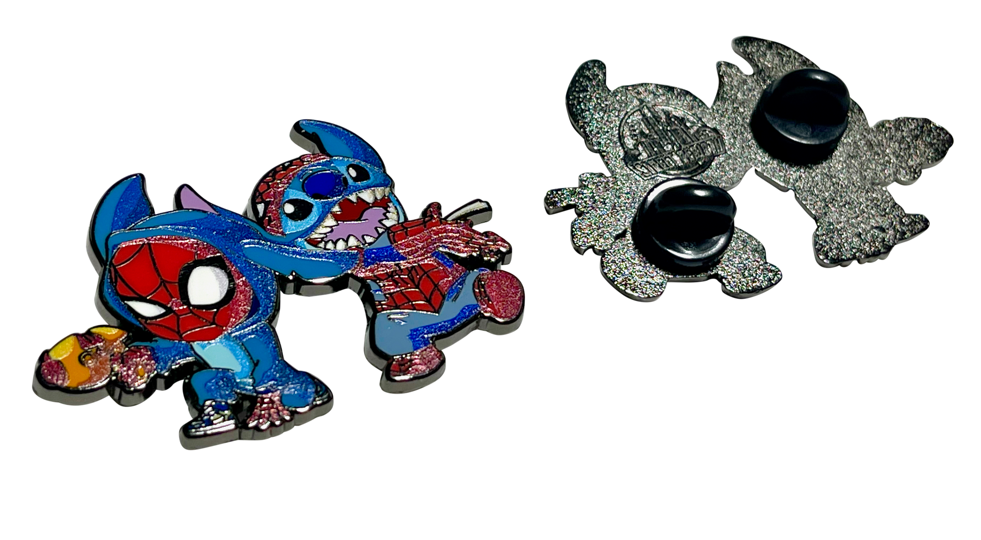 Stitch and Spidey Outfit Swap Enamel Pin – A Quirky Mashup of Heroics and Mischief