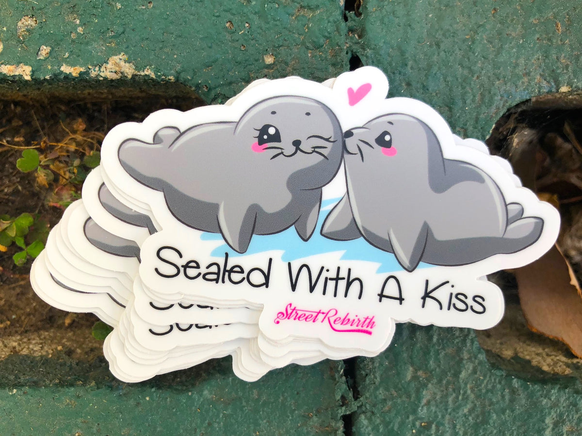 1 Sealed with a kiss Sticker – One 4 Inch Water Proof Vinyl Sticker – For Hydro Flask, Skateboard, Laptop, Planner, Car, Collecting, Gifting