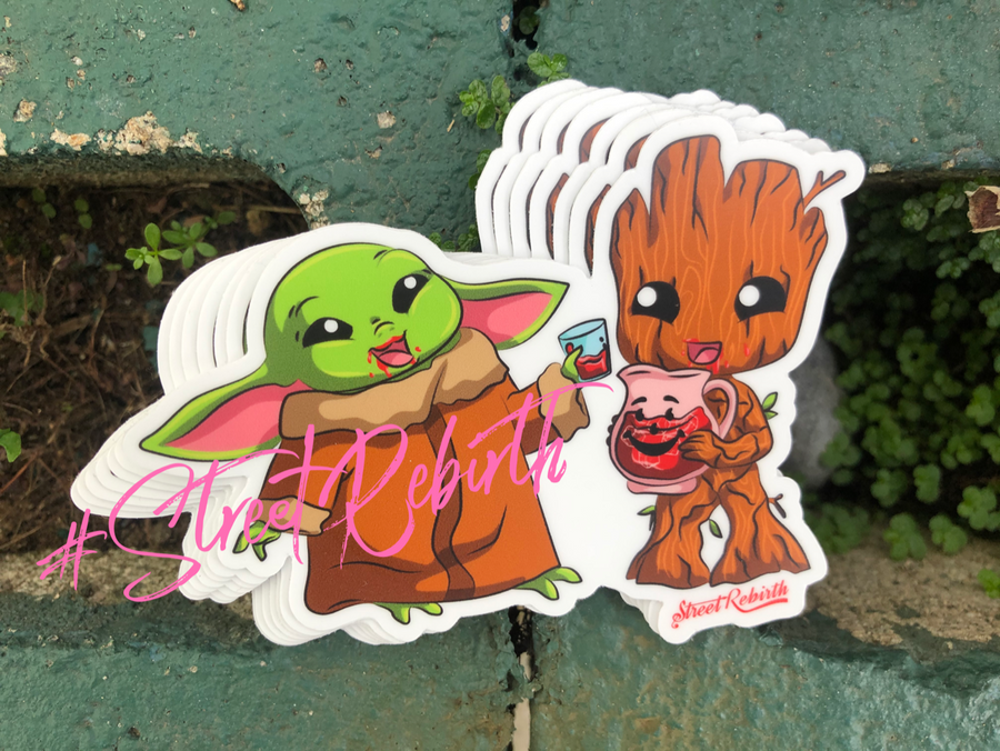 Waterproof vinyl sticker featuring an original humorous illustration