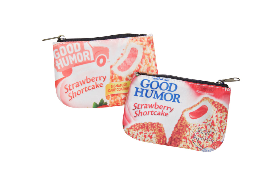 Compact coin purse with an original food-themed humorous printed design