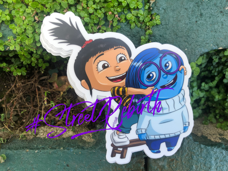 Waterproof vinyl sticker featuring an original colorful illustration
