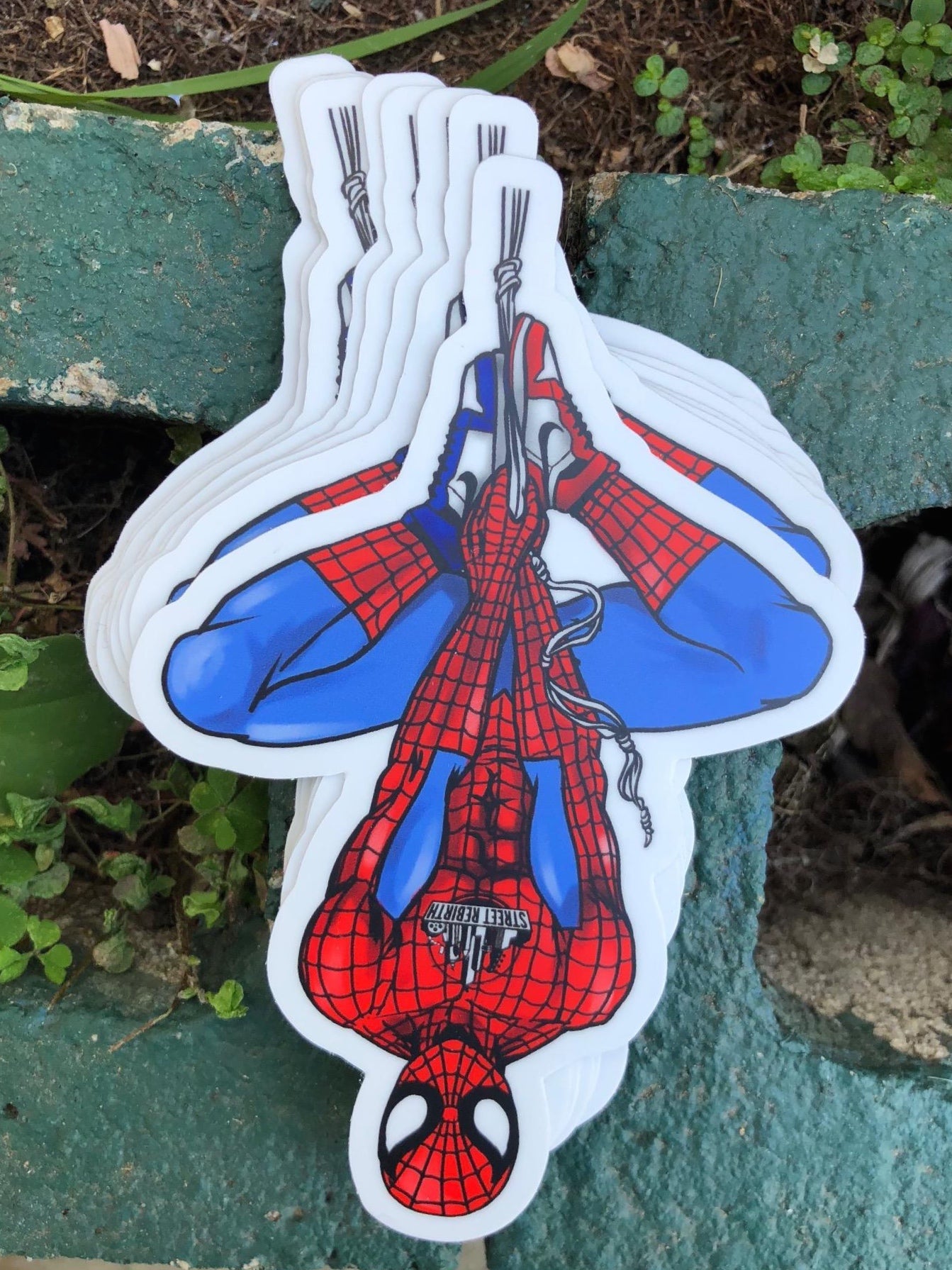 Spider-Man Hanging in Jordan 1s Vinyl Sticker – The Ultimate Hero with Sneaker Swag