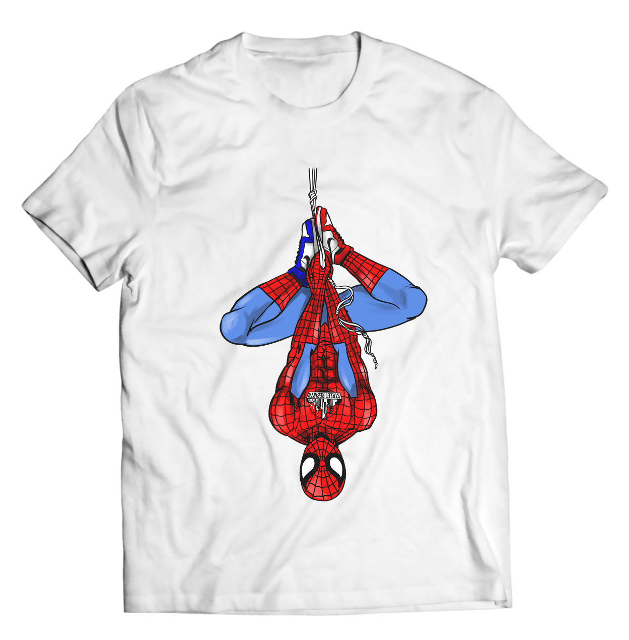 Web-Slinger Drip T-Shirt | Upside-Down Superhero Wearing Jordan 1s