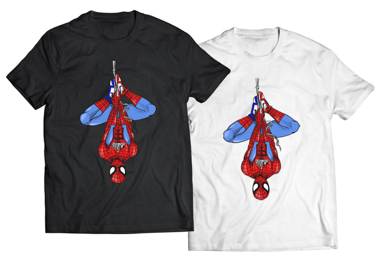 Web-Slinger Drip T-Shirt | Upside-Down Superhero Wearing Jordan 1s