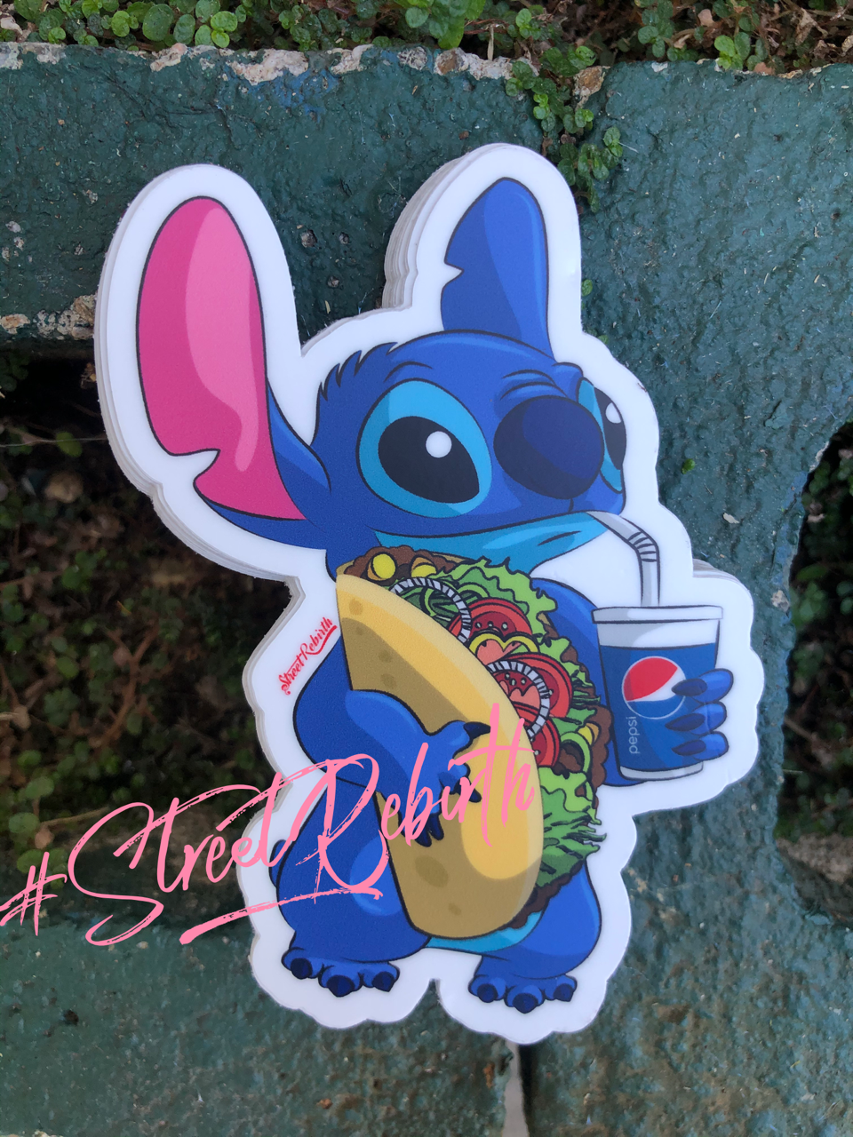 1 Stitch Blue Alien Taco  Sticker – One 4 Inch Water Proof Vinyl Sticker – For Hydro Flask, Skateboard, Laptop, Planner, Car, Collecting, Gifting