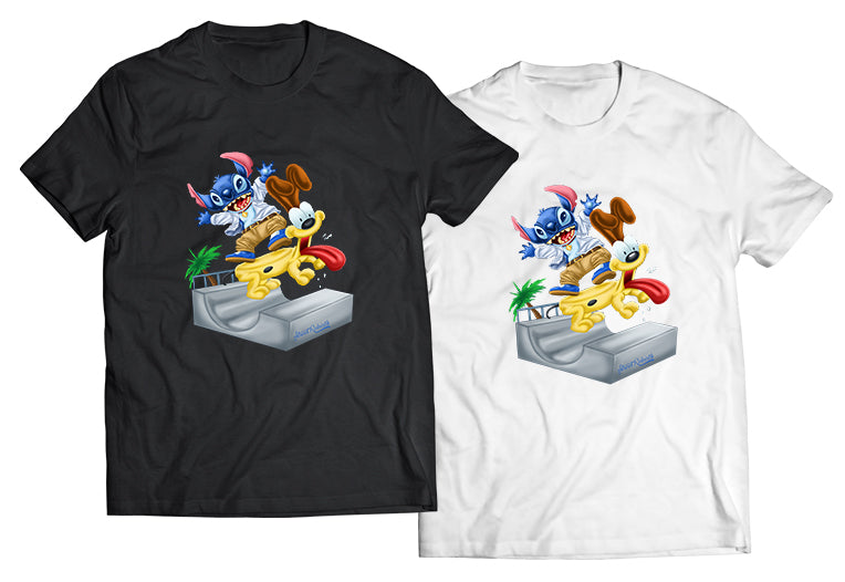 Stitch Blue Alien Skateboarding Shirt - Direct To Garment Quality Print - Unisex Shirt - Gift For Him or Her