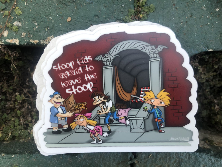 Waterproof vinyl sticker featuring an original humorous retro cartoon-style illustration