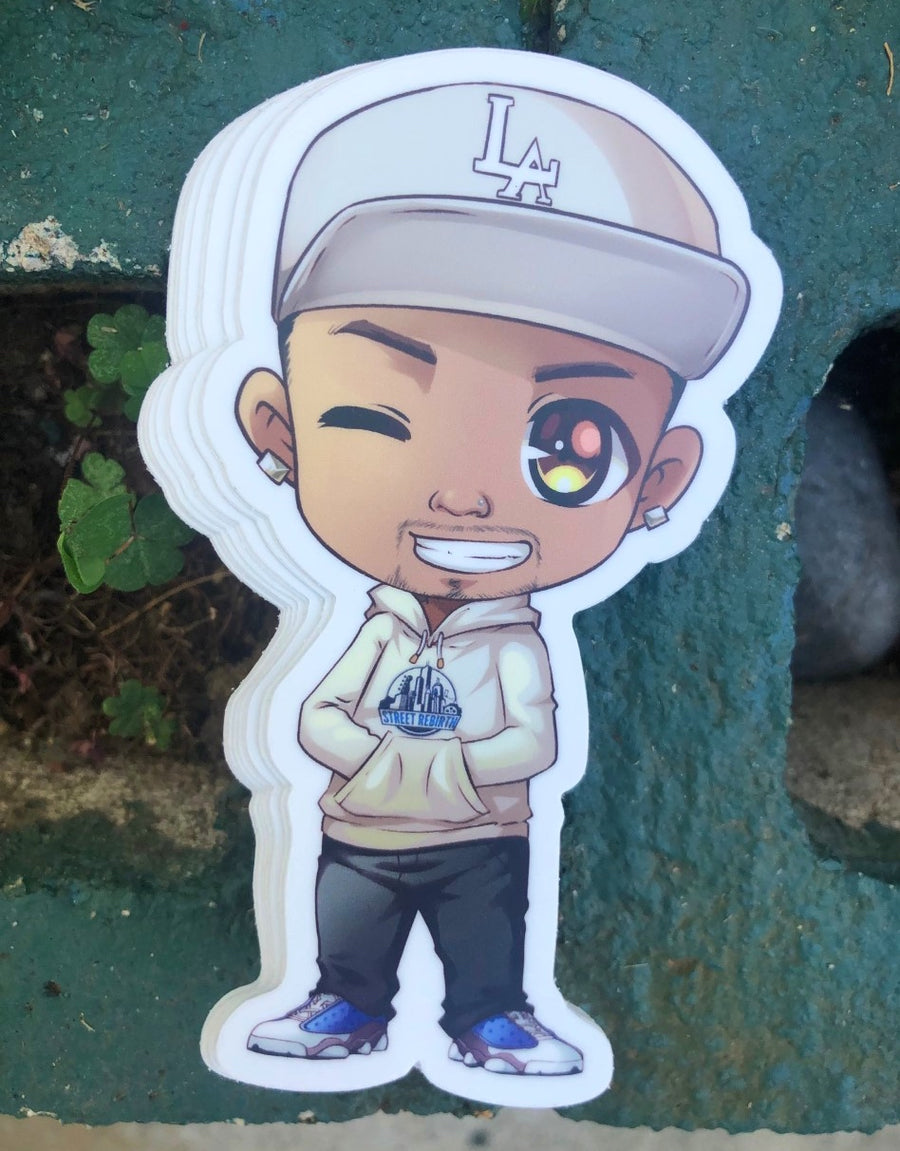 Waterproof vinyl sticker featuring an original colorful illustration