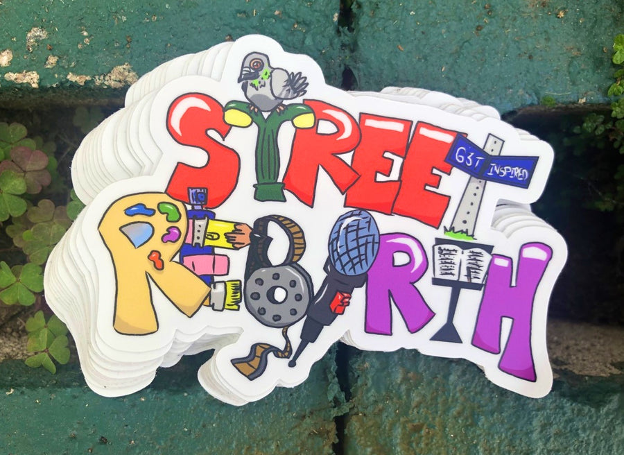 Waterproof vinyl sticker featuring an original colorful illustration