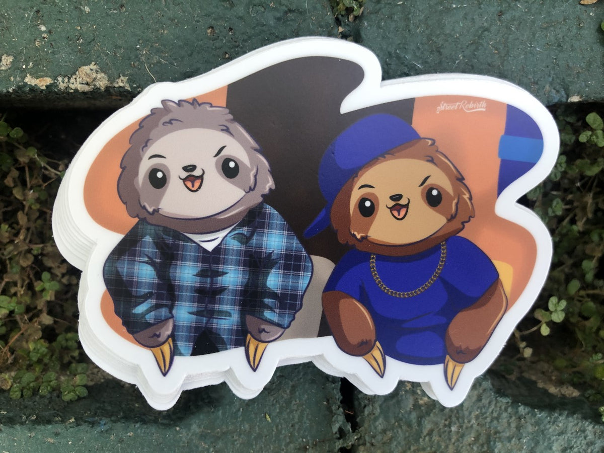 Sloths as Smokey and Craig &#39;Daaaamn&#39; Vinyl Sticker – A Hilarious Movie Mashup