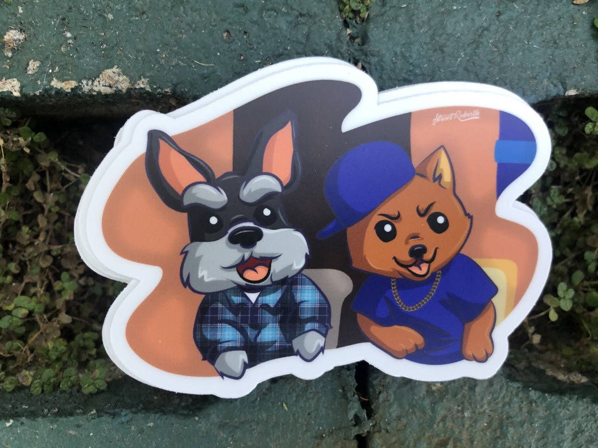 Daaaamn Dogs Vinyl Sticker – A Hilarious Canine Take on the Iconic Friday Scene