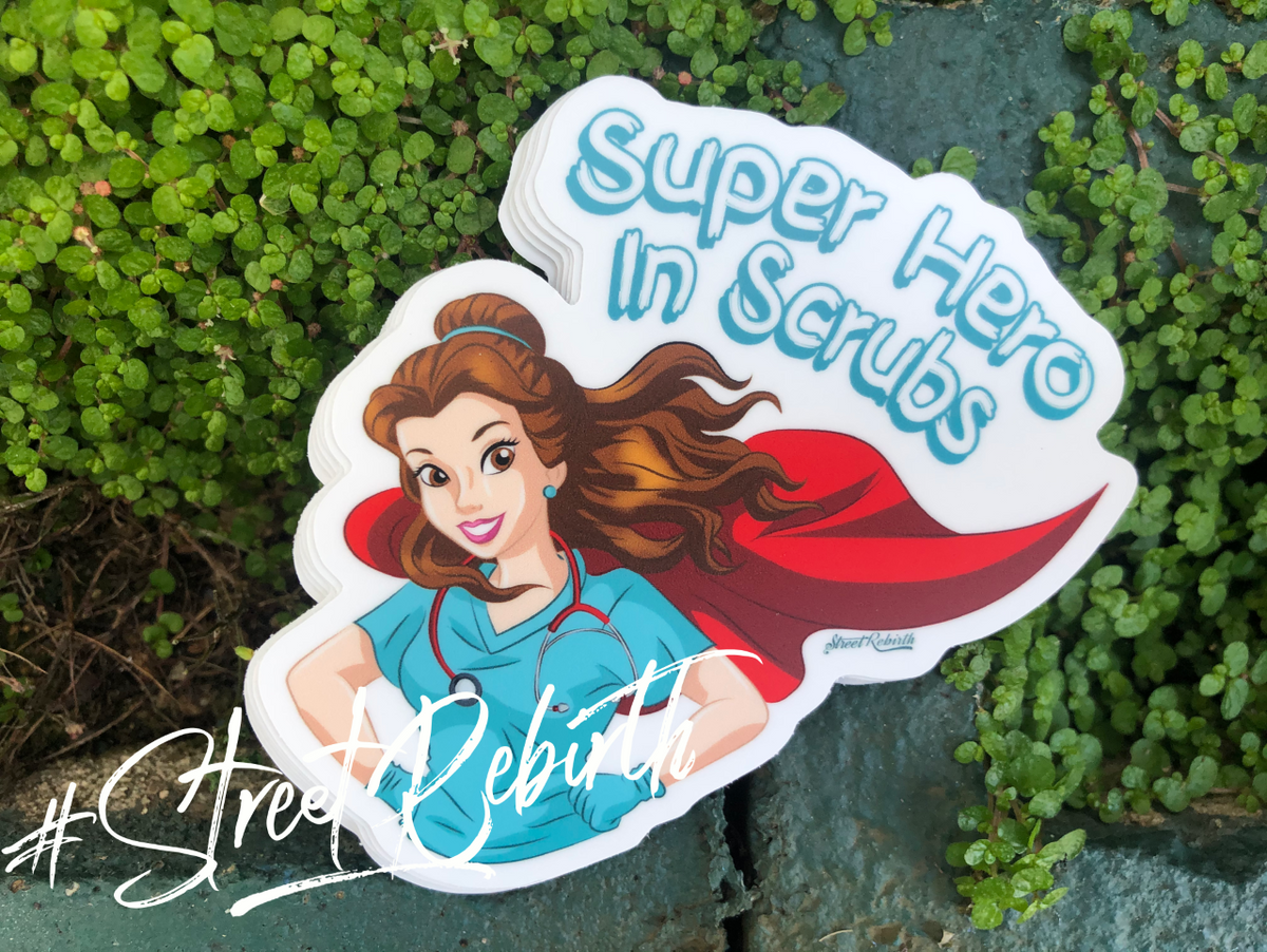 1 Super hero in scrubs Sticker – One 4 Inch Water Proof Vinyl  Sticker – For Hydro Flask, Skateboard, Laptop, Planner, Car, Collecting, Gifting