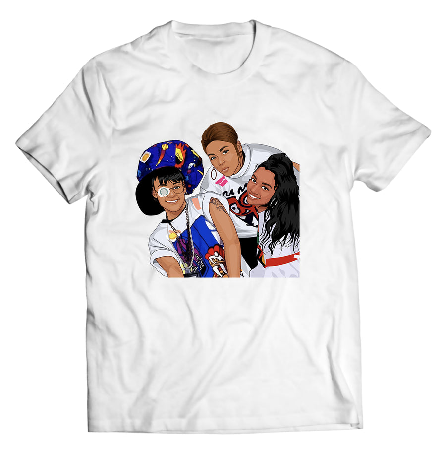 Unisex graphic T-shirt featuring an original hip hop music retro illustration