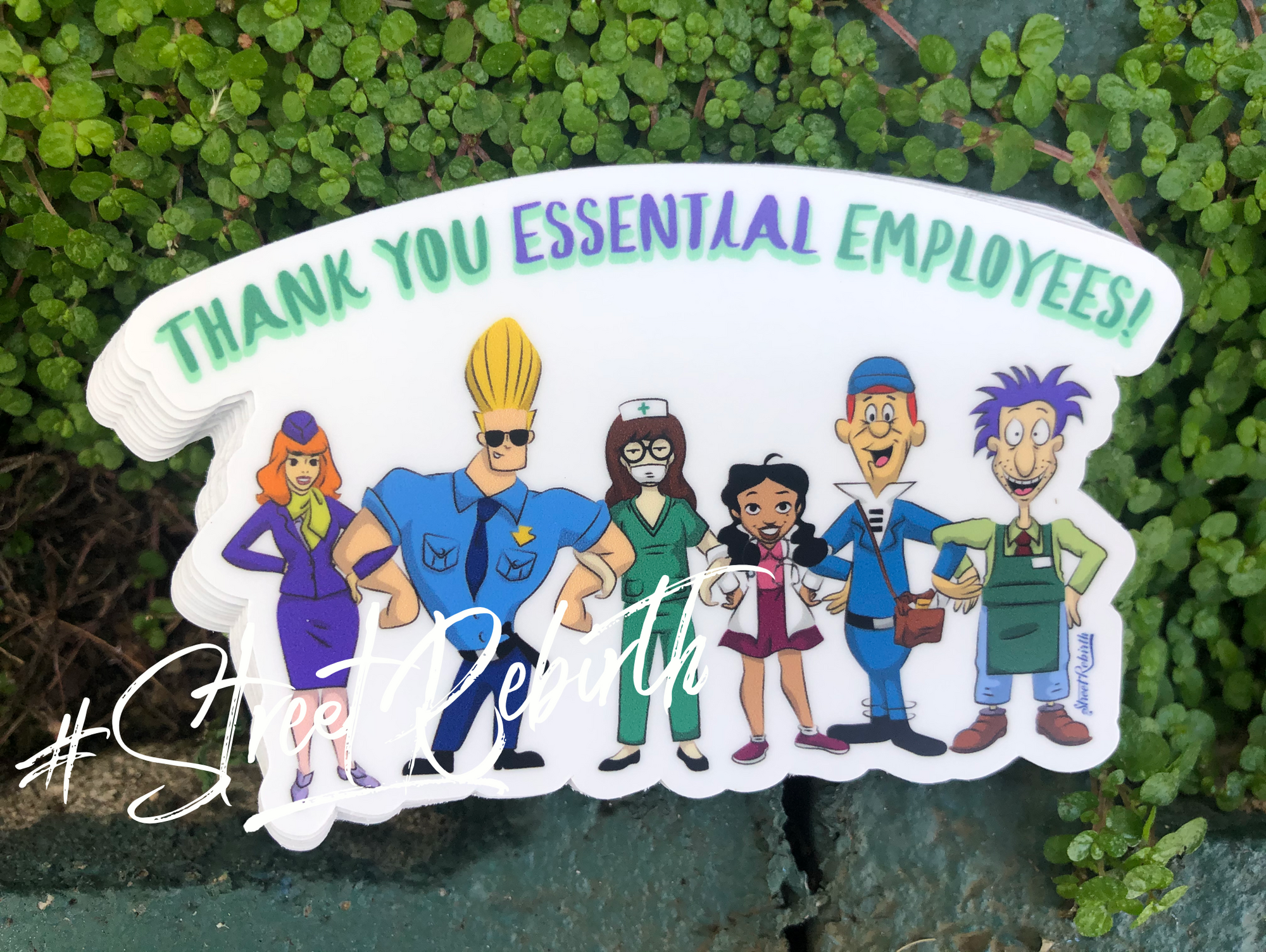 1 Thank you essential employees  Sticker – One 4 Inch Water Proof Vinyl Sticker – For Hydro Flask, Skateboard, Laptop, Planner, Car, Collecting, Gifting