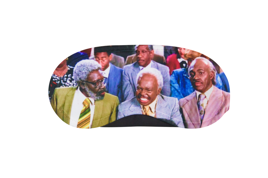 Reusable sleep eye mask with an original humorous retro printed design