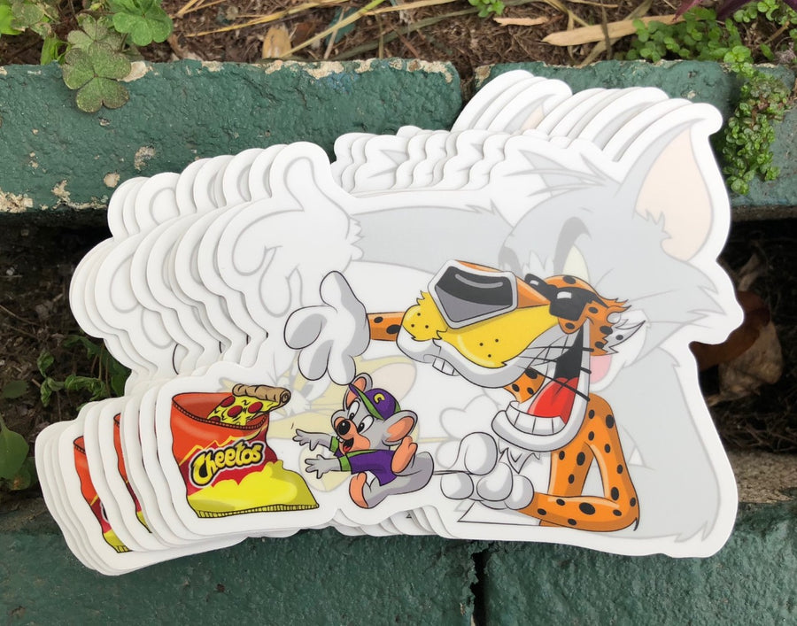 Waterproof vinyl sticker featuring an original humorous illustration