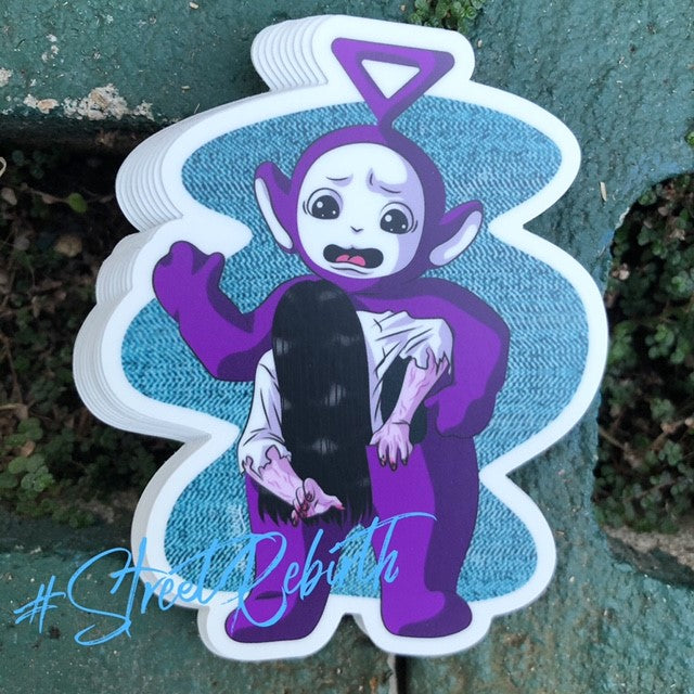 Waterproof vinyl sticker featuring an original spooky retro illustration