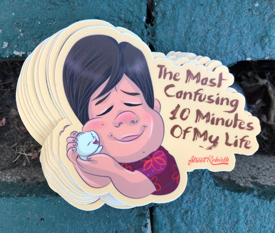 Waterproof vinyl sticker featuring an original humorous illustration