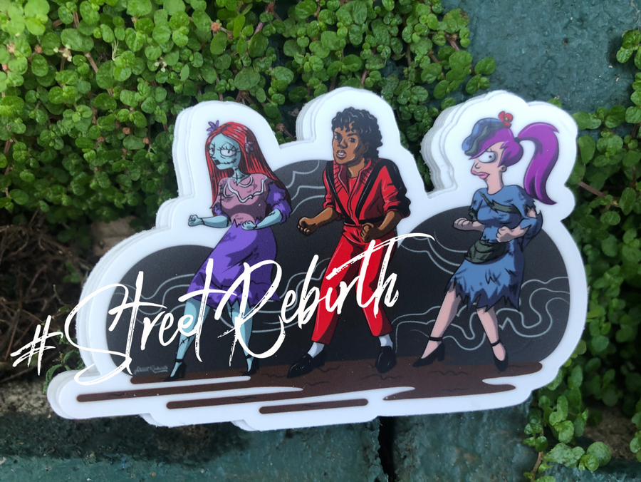 Waterproof vinyl sticker featuring an original colorful illustration
