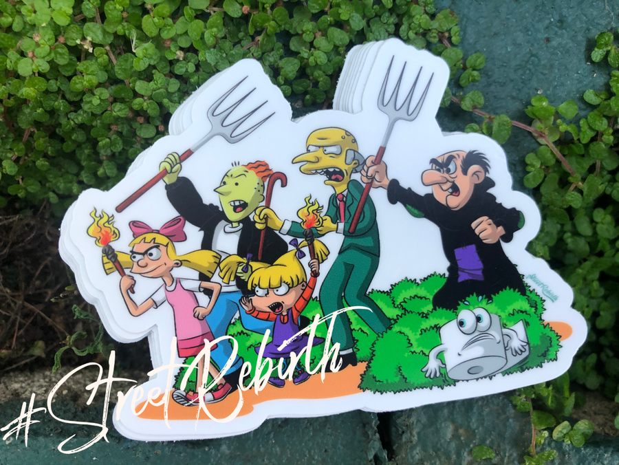 Waterproof vinyl sticker featuring an original humorous retro illustration