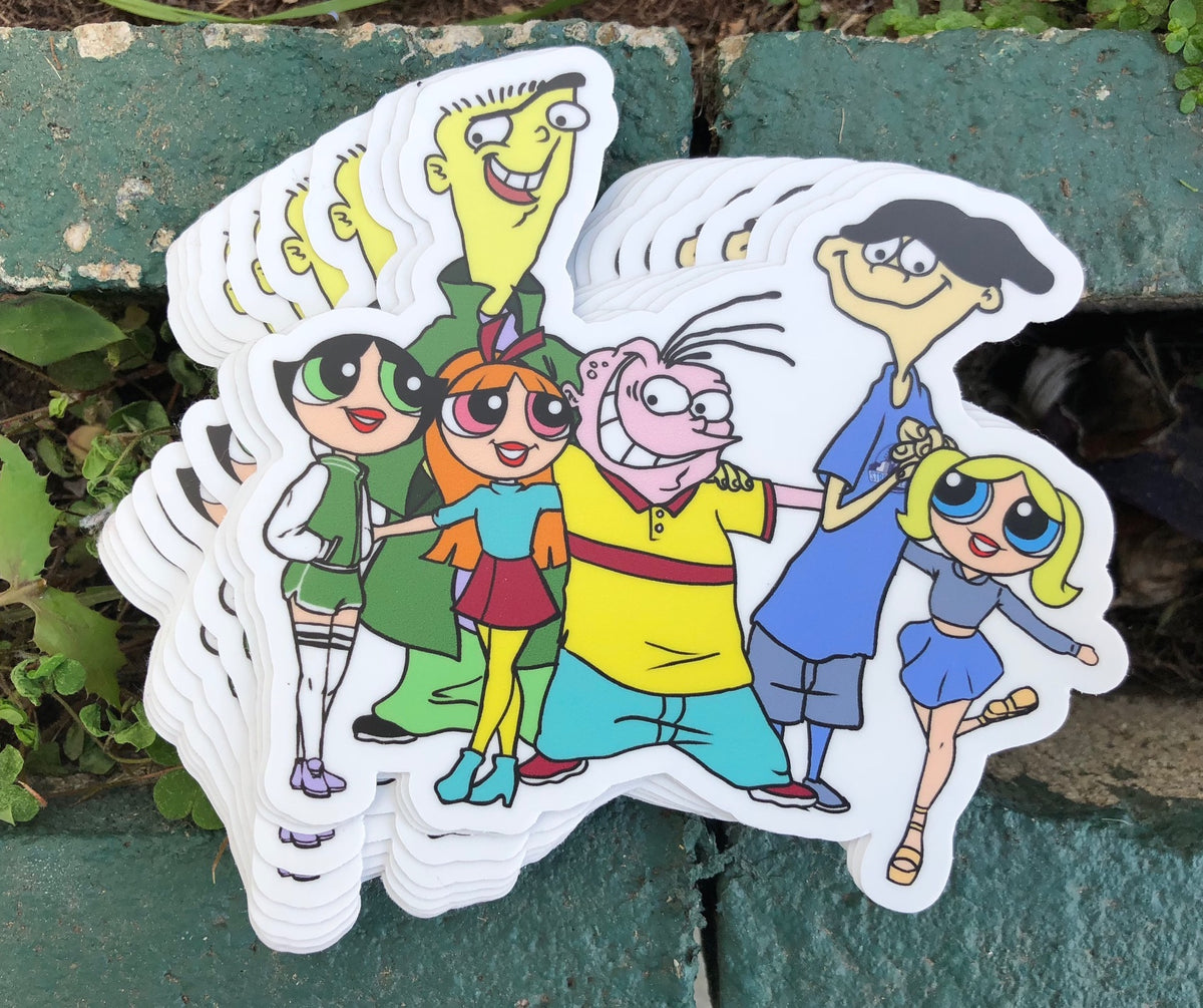 Triple Date – Powerpuff Girls x Ed, Edd n Eddy Mashup Sticker | Cartoon Crossover Fan Art | 90s Nostalgia Vinyl Sticker | Funny &amp; Cute Collectible