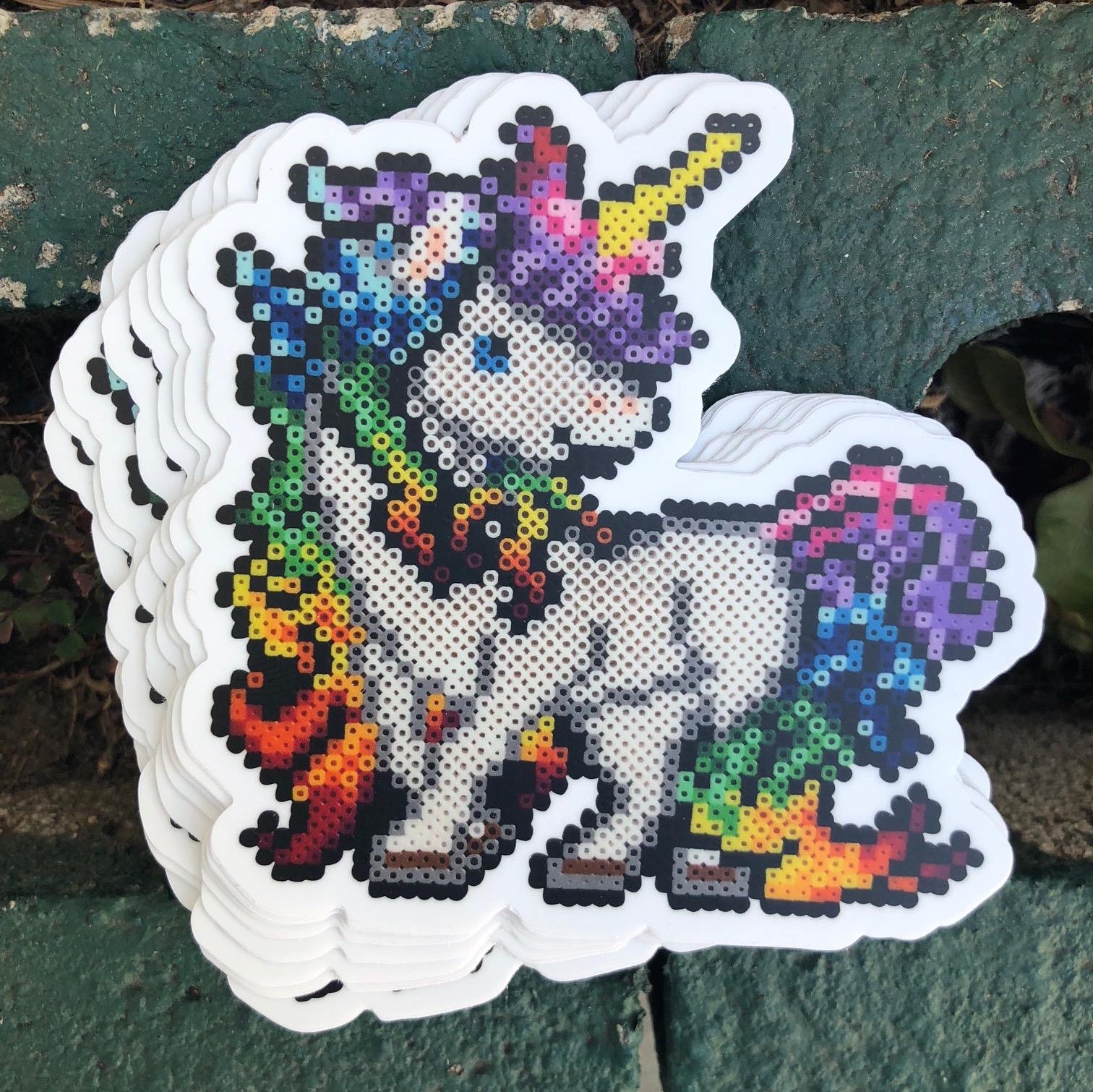 1 Unicorn Perler Sticker – One 4 Inch Water Proof Vinyl Sticker – For Hydro Flask, Skateboard, Laptop, Planner, Car, Collecting, Gifting