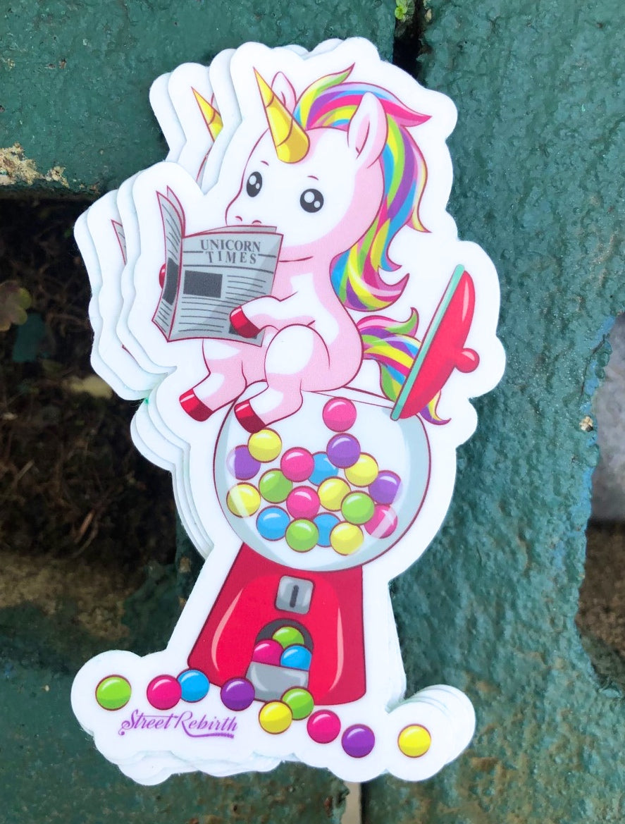 Unicorn Bubble Gum Poop Sticker | Funny Unicorn Gumball Machine Art Sticker