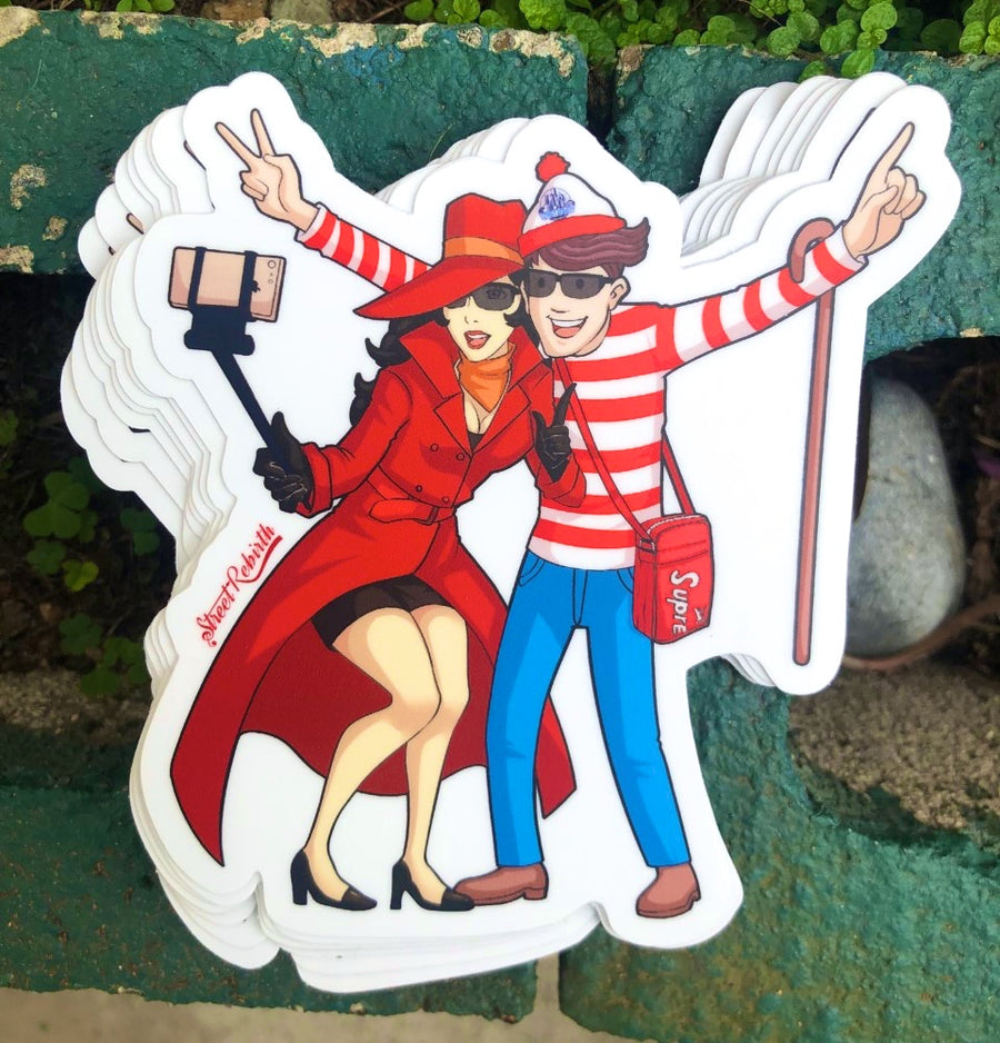 Waterproof vinyl sticker featuring an original humorous retro illustration