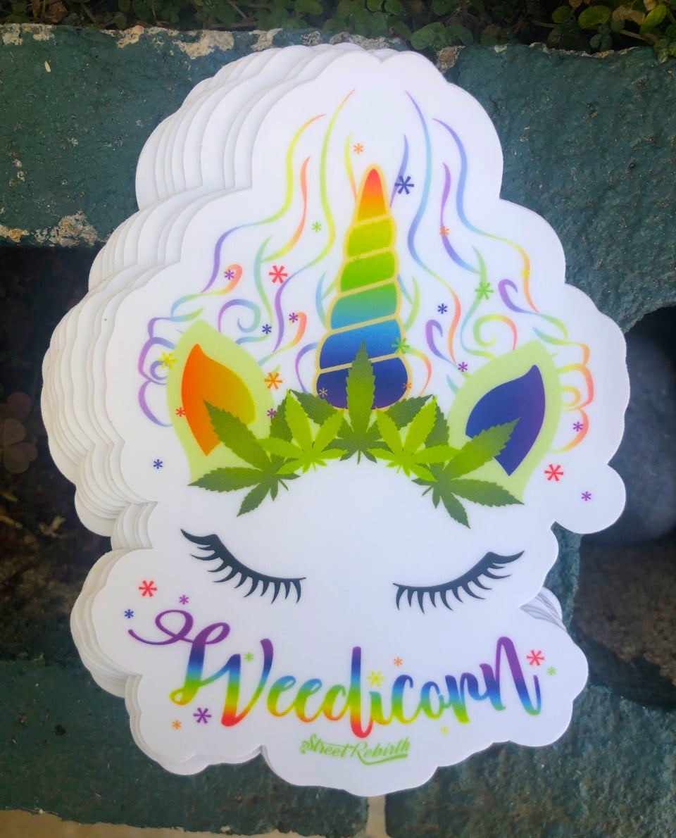 Weedacorn Sticker – Funny Weed Unicorn Pun Vinyl Decal – Cannabis Mashup Fan Art, Stoner Humor Collectible, Waterproof for Laptop, Hydro Flask, Car, Journal
