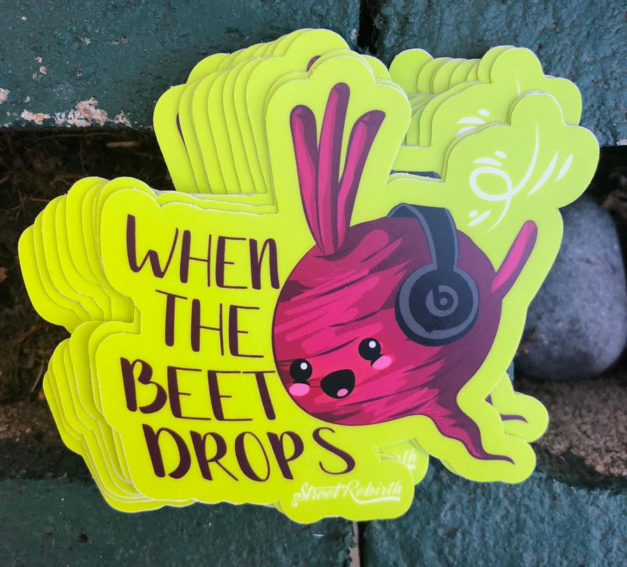 Waterproof vinyl sticker featuring an original music humorous illustration