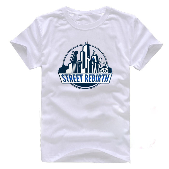 White Shirt with Blue Logo- Street Rebirth Signature Brand - Create inspire Empower