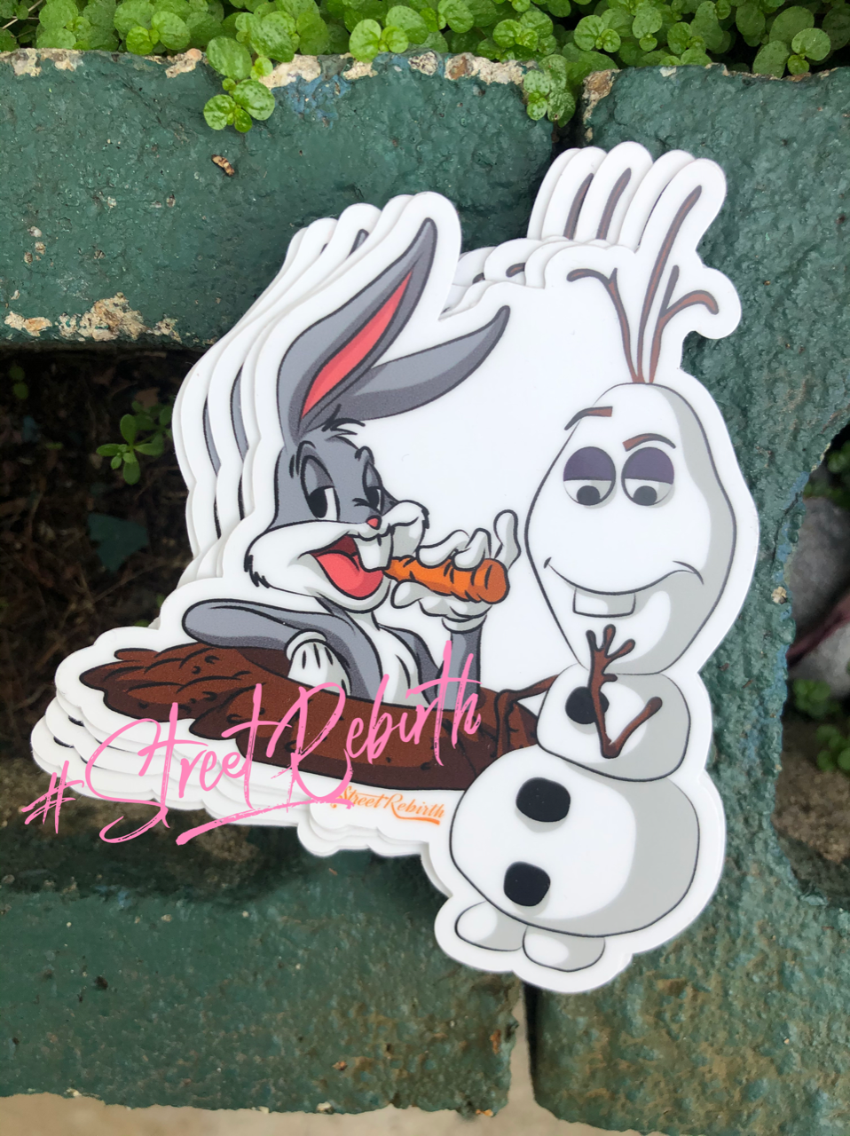 Cheeky Cartoon Bunny &amp; Snowman Carrot Thief - Funny Animation Prank 4-Inch Waterproof Sticker