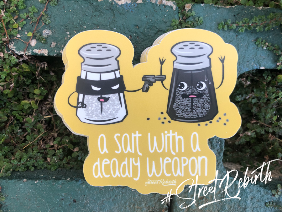 Waterproof vinyl sticker featuring an original humorous illustration