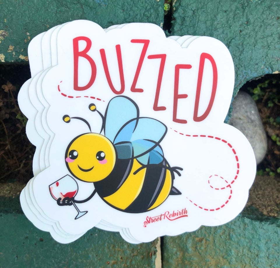 Buzzed Bee Vinyl Sticker – A Punny Celebration of Sweet Vibes and Good Times